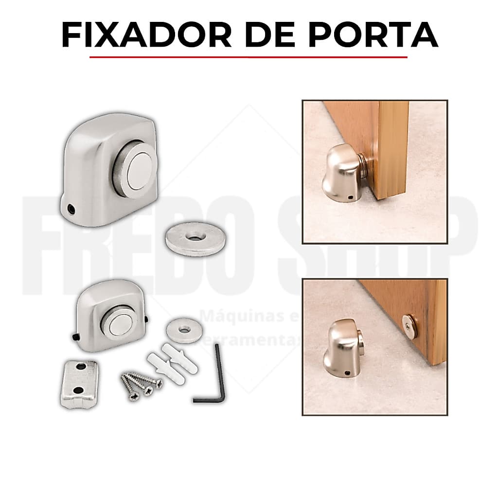 Fixador de Porta, Batente, Prendedor, Trava,  Aço Escovado, Magnético, p/ Piso, de Imã, Vonder