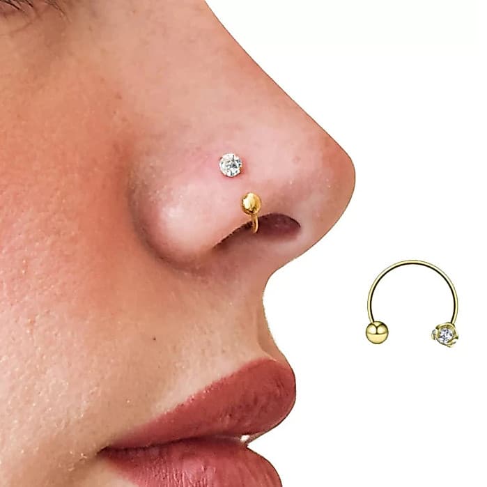 Piercing Ferradura Fina para Nariz Aço Gold com Zircônia