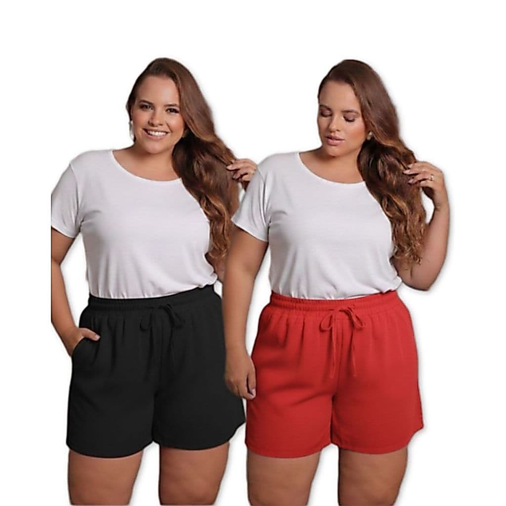 Kit 2 Short Duna Feminino Verão Plus Size C/ Bolso Leve Tendência Estilo Praia