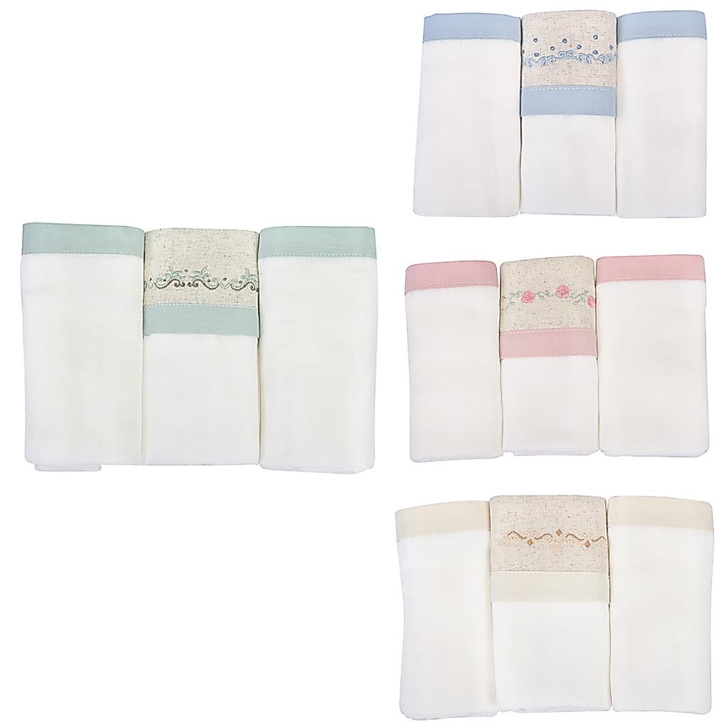 Fralda de Pano Bordada Dupla c/ Bainha Super Macia e Elegante Kit 3 Un. LT Nature Minasrey