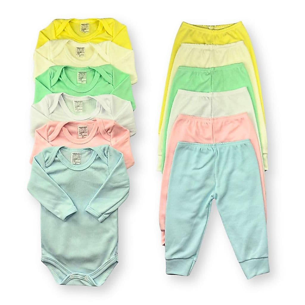 Kit Com 10 Peças - Body Manga Longa + Calça De Bebe Liso Menino e Menina