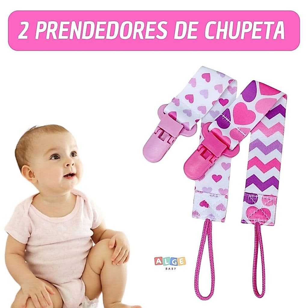 Kit Com 2 Prendedores De Chupeta Bico Original Modelo Universal Para Bebê Baby Menina