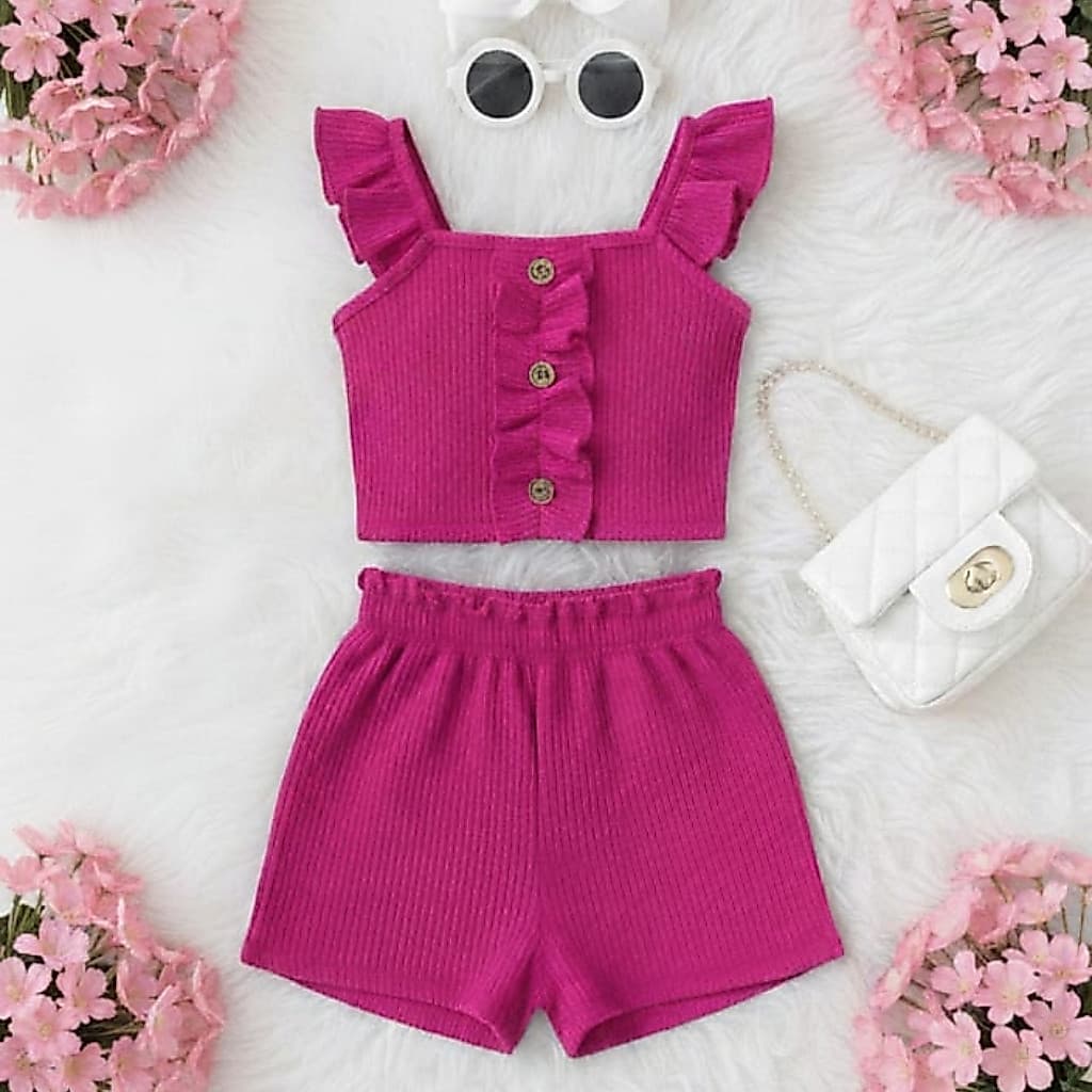 Conjunto Infantil Feminino Tecido Canelado Fresquinho E Confortável