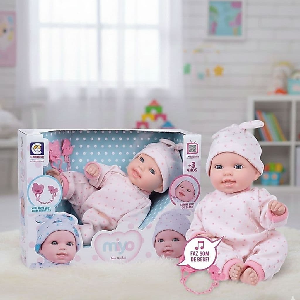 Boneca Miyo Menina Cotiplás Sons De Bebê Fofinha Realista Brinquedo Infantil Presente Menina Criança