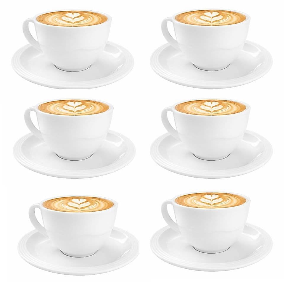 Kit 6 Xícaras com Pires Caneca Branco em Melamina 200ml Café Chá