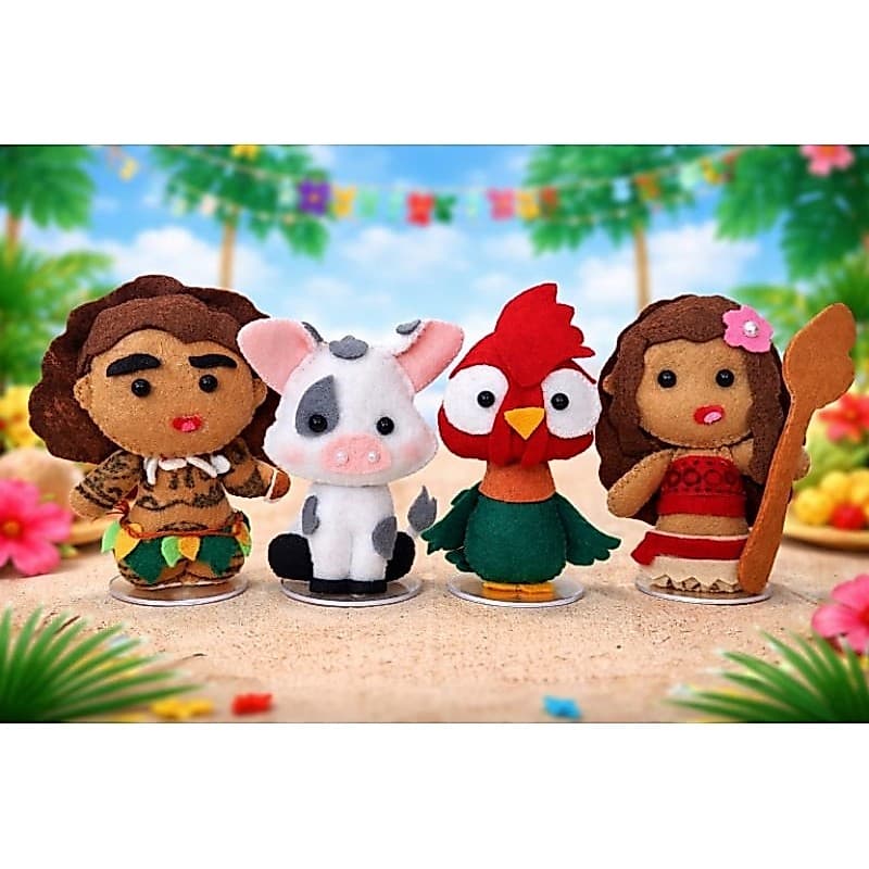 Kit Moana 4 Personagens em Feltro – Decoração Festa Infantil / Topo de Bolo / Lembrancinhas Artesanais Exclusivas