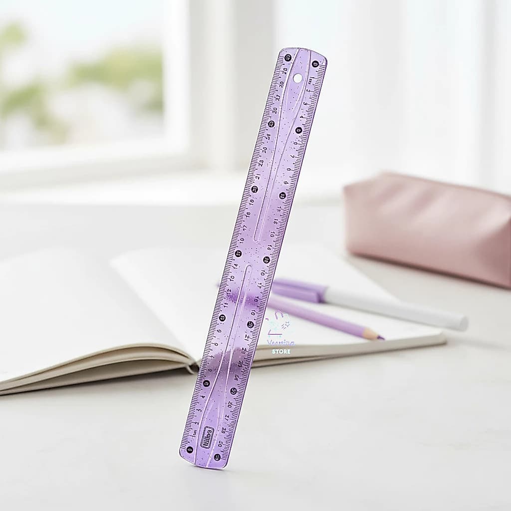 Régua Flexível 30cm Lilás com Glitter Tilibra Escolar Escritório Resistente