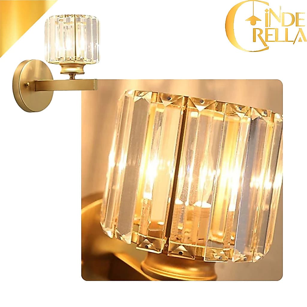 Arandela Parede Metal Cristal Moderno Elegante Sala Quarto Lavabo Banheiro Bocal E27 Dourado Preto