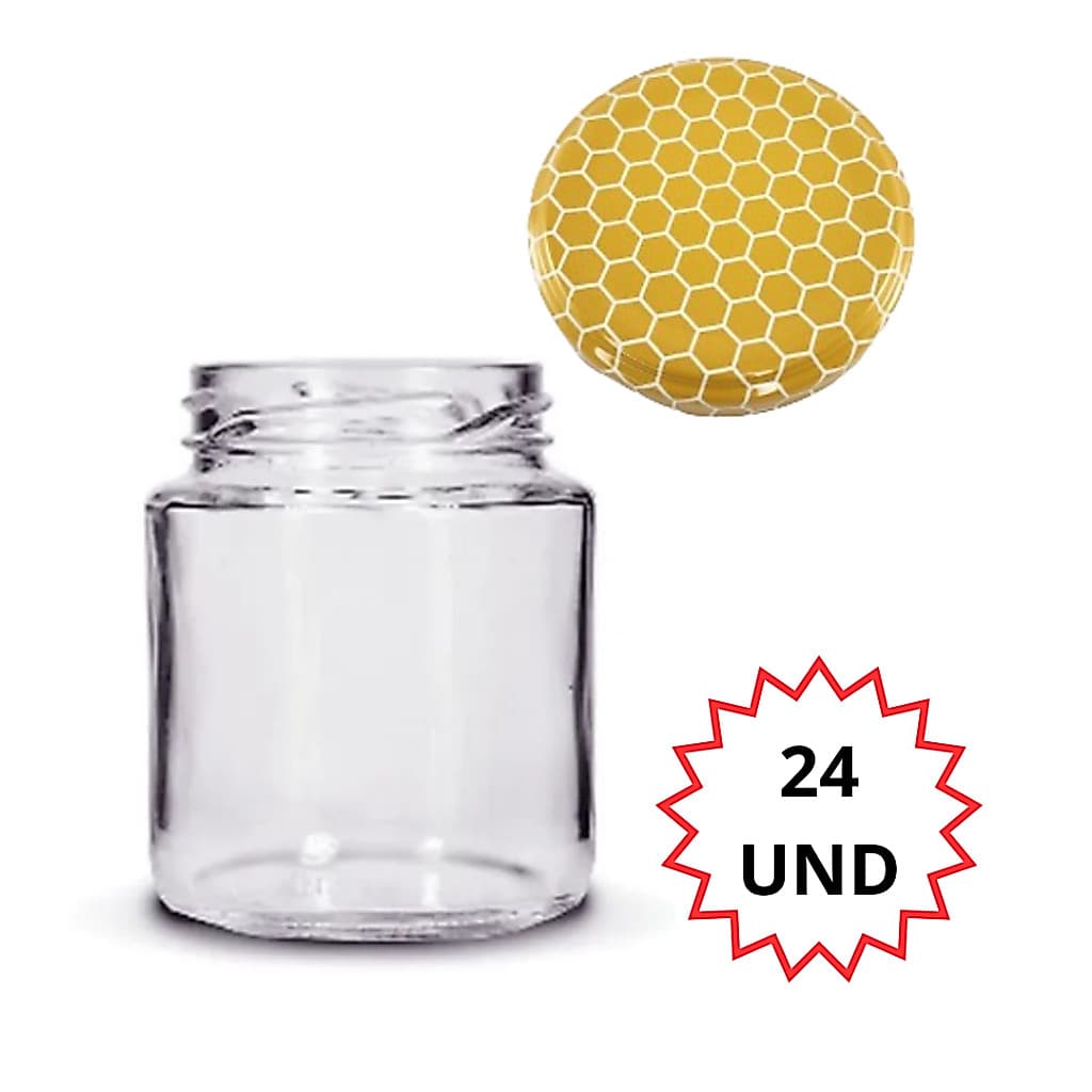 24 Potes de Vidro 240ml com Tampa – Doces, Geleias, Artesanais, Temperos, Compotas, Mel, Bolo no pote