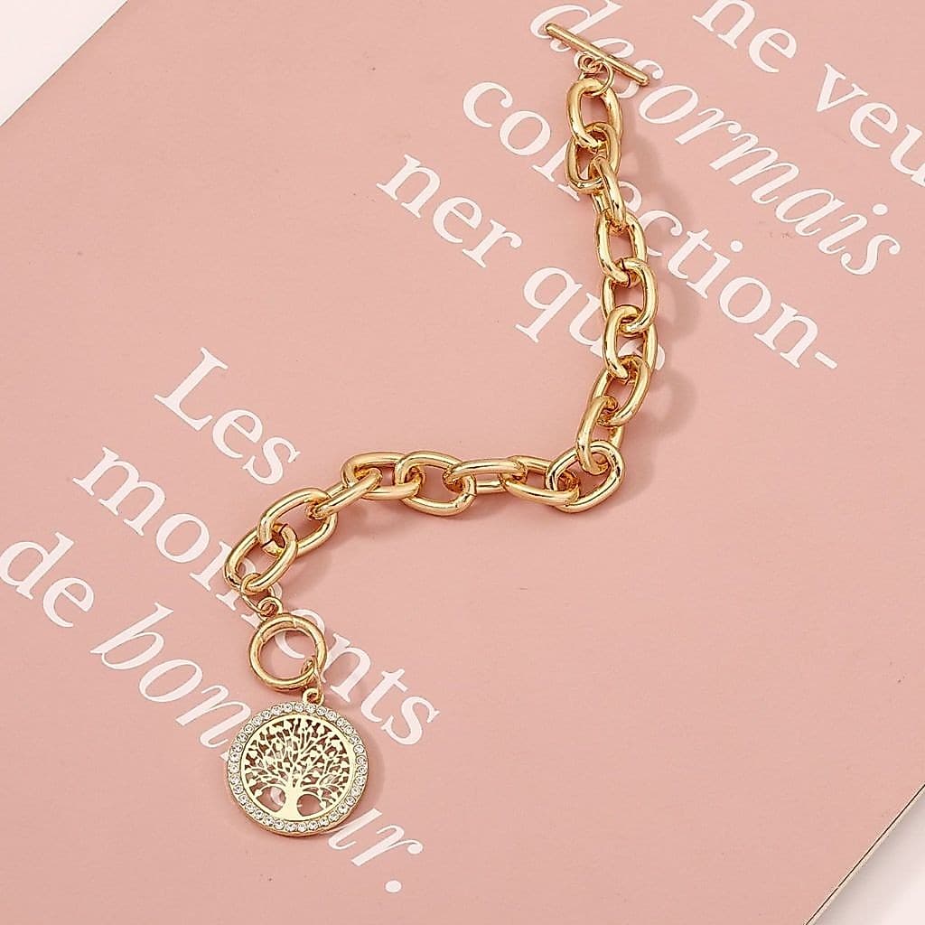 pulseira banhada com zircônia branca árvore da vida