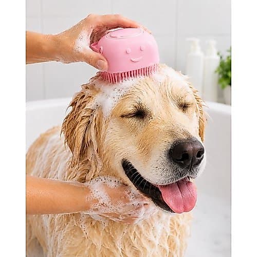 Escova Banho Pet Cerdas Macias Compacta Massagem Confortavel Cores Variadas 9cm