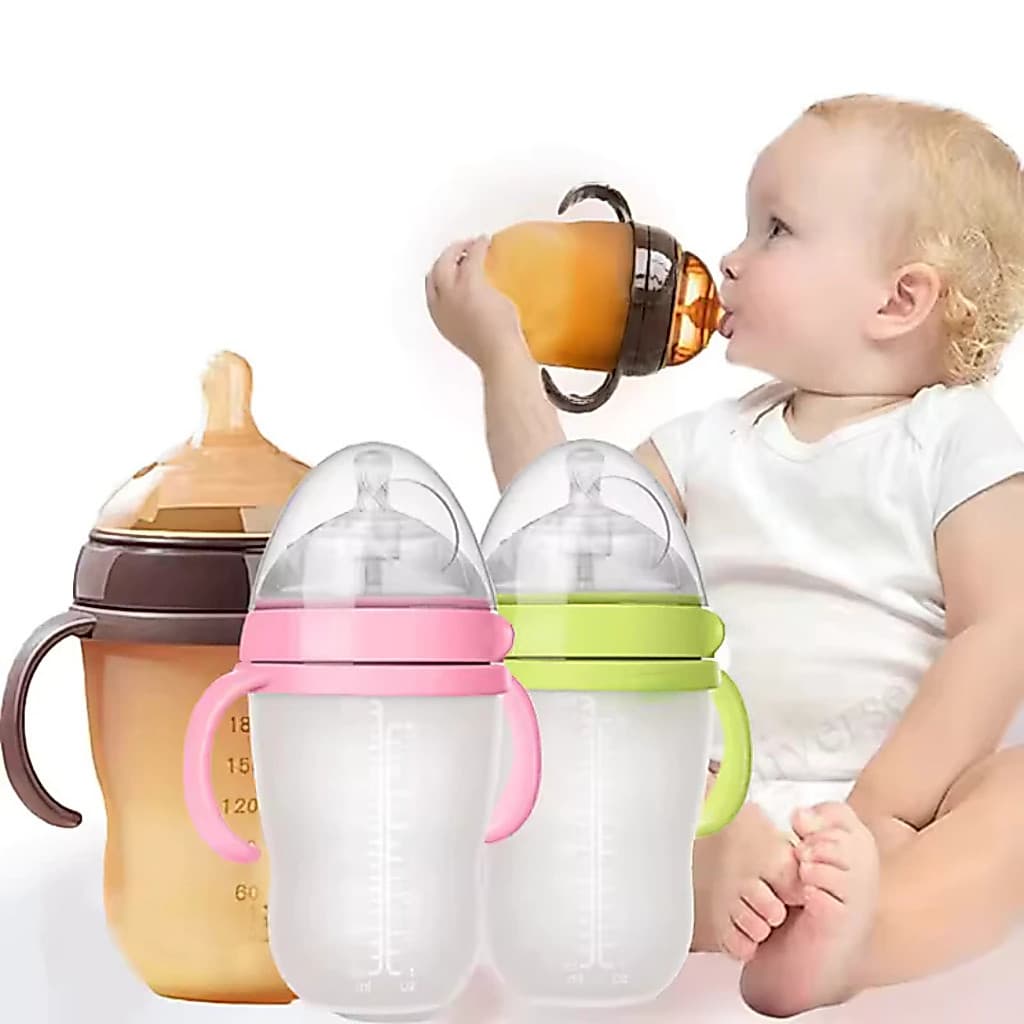 Mamadeira de Silicone Ideal para Desmame de Bebês 0 a 3 Anos, com Alça Ergonômica