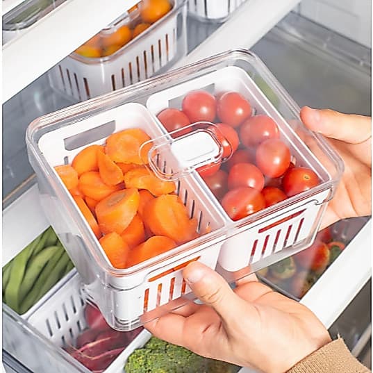 Organizador De Alimentos Geladeira 2,2L Com 2 Cestos Frutas Legumes OU