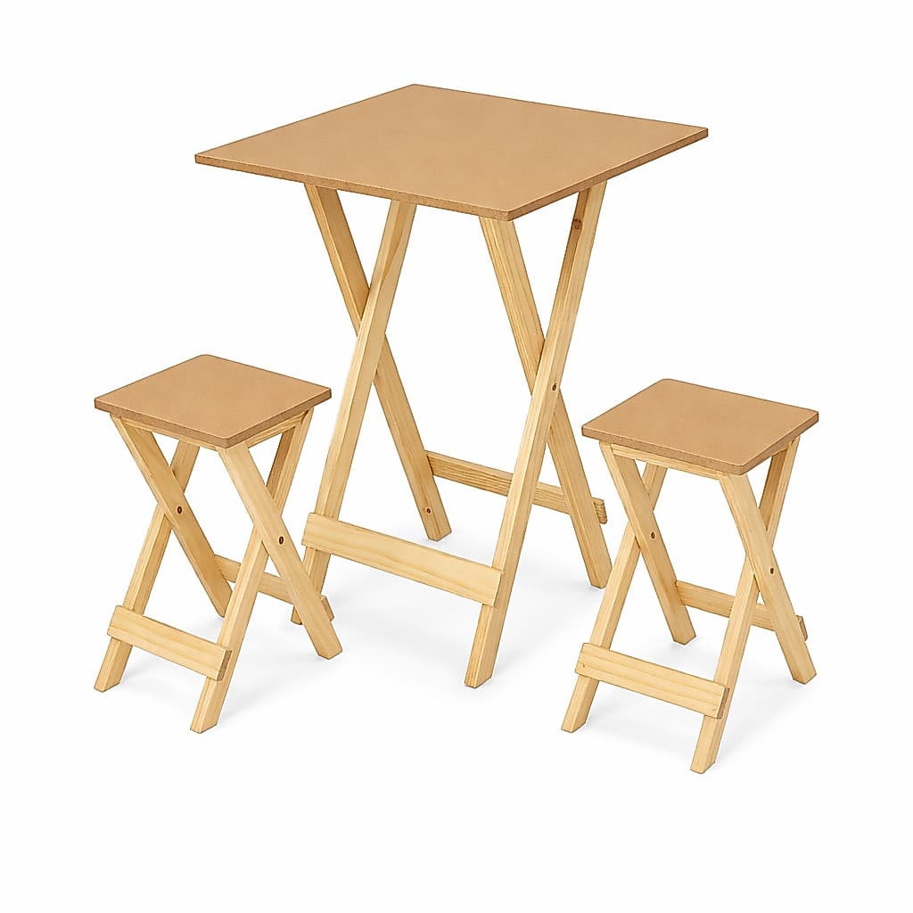 Mesa Dobrável MDF com 2 Banquetas – Conjunto Econômico para Refeições e Lazer