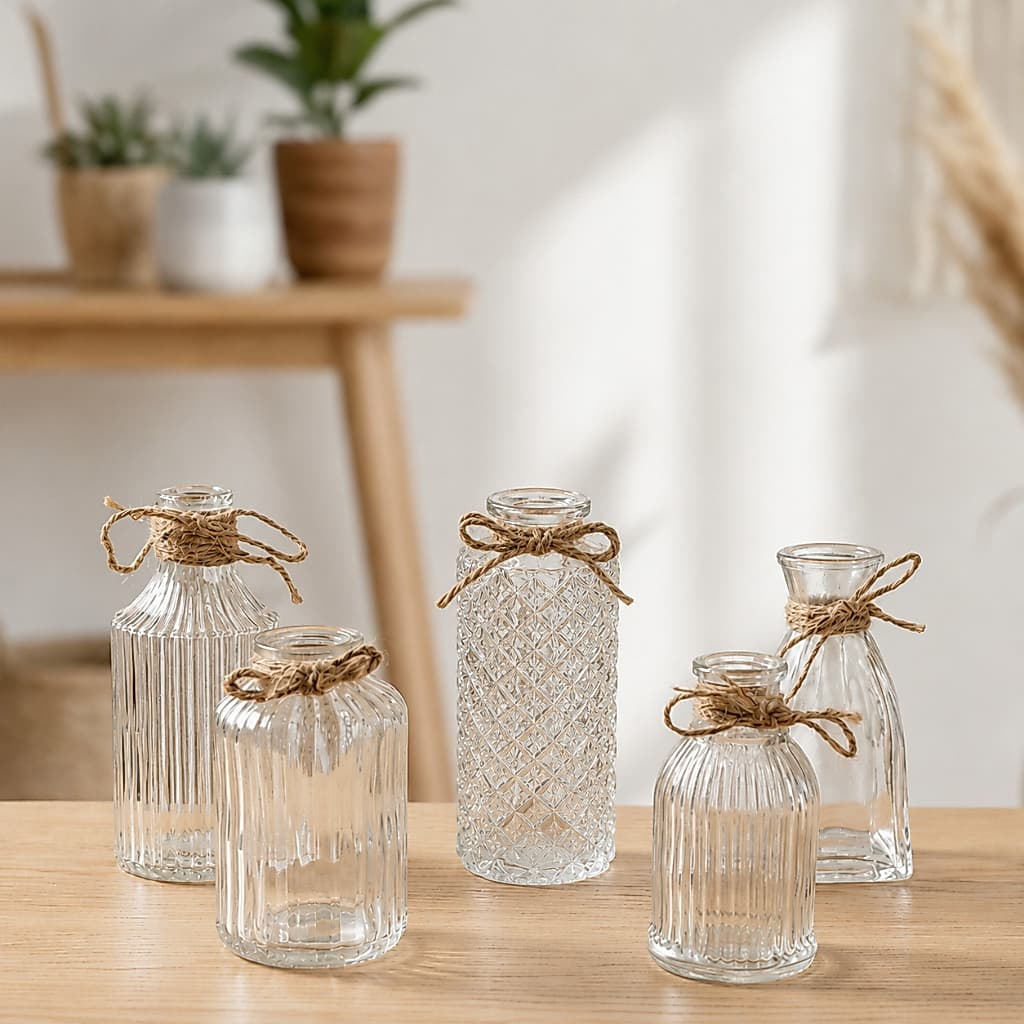 Kit 5 Mini Vasos Canelados Decorativo Lyor - Decoração Sofisticado Mesa Posta Casamento
