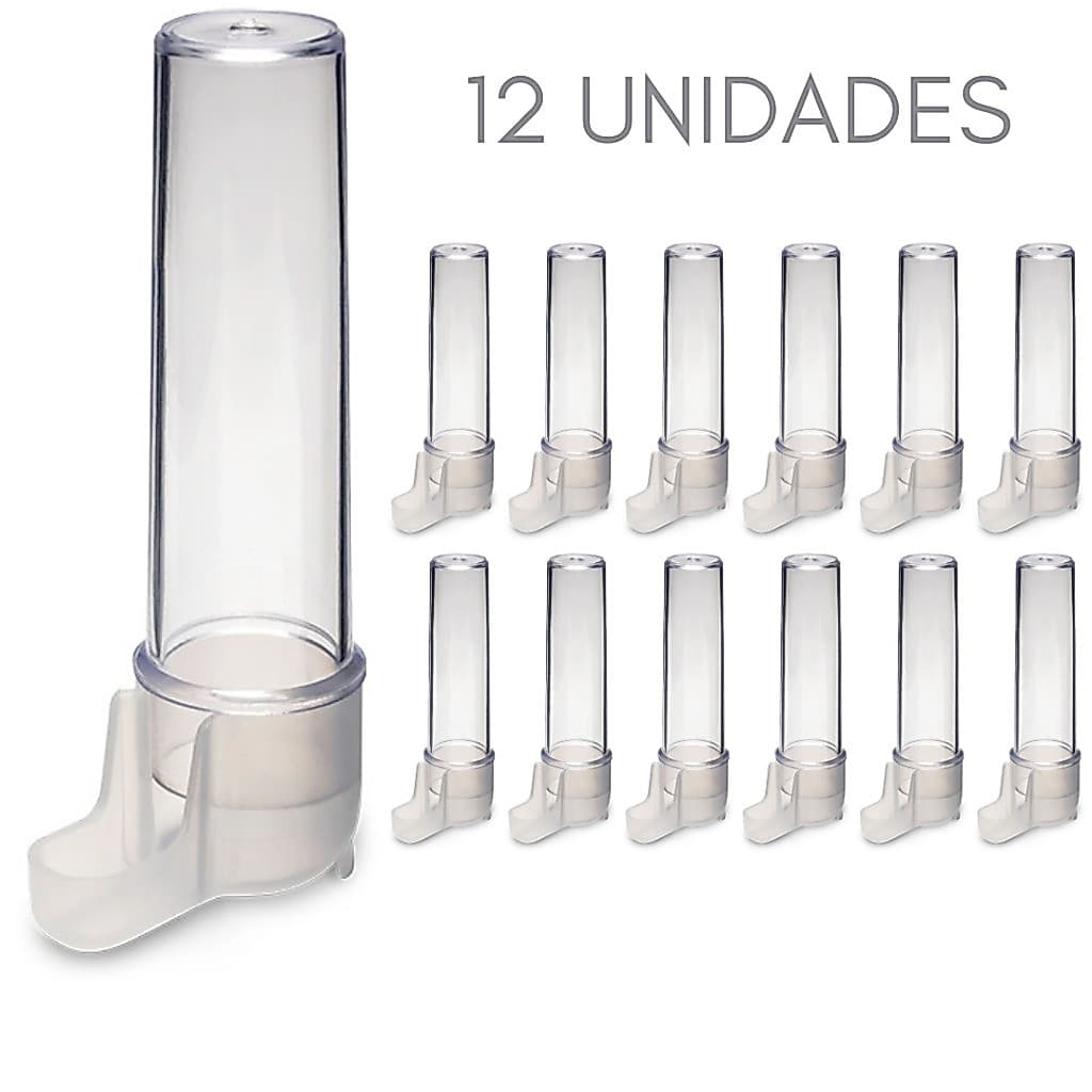 12UN - Bebedouro Para Pássaros / Coleiro / Papa Capim / Original Pequeno Cristal Malha Fina De 30ml