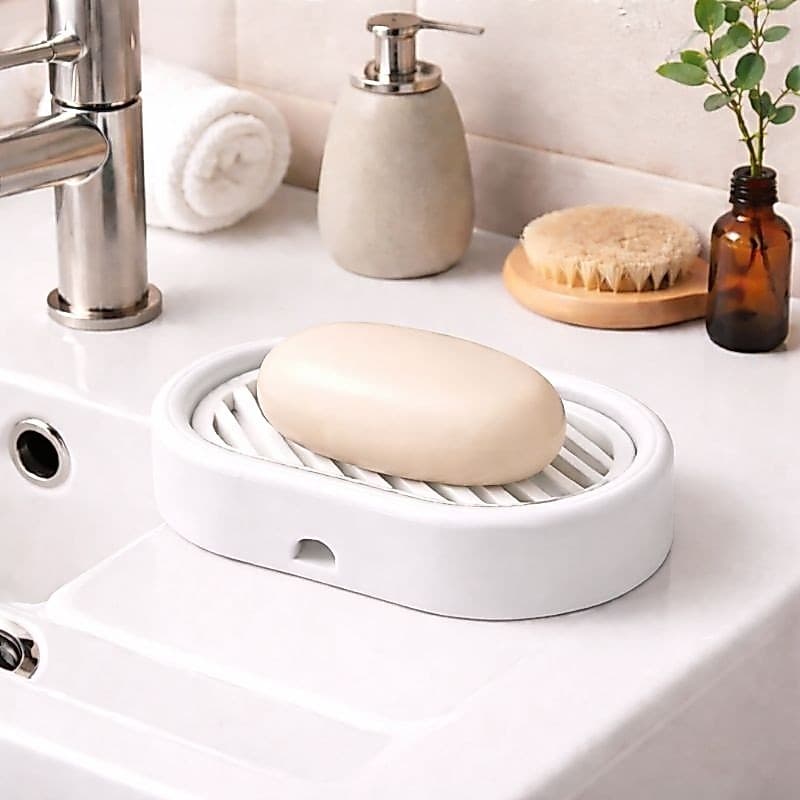 Saboneteira Oval com Grelha Escorredora – Porta Sabonete com Drenagem, Design Moderno e Antiumidade