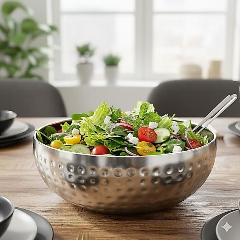 Tigela, Bowl e Saladeira em Aço Inox Martelado 23cm x 12cm – Elegância e Resistência