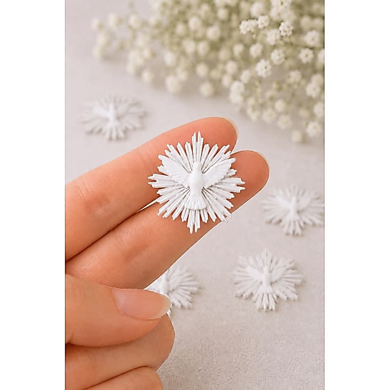 Kit Apliques do Espírito Santo 3,5cm Branco para Artesanato, Batizado, Crisma, Lembrancinhas