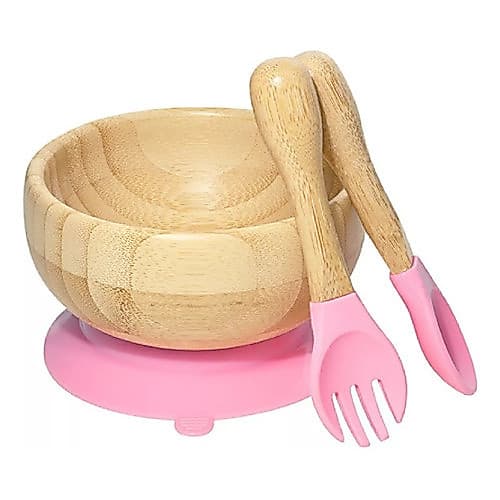 Jogo Para Refeição Infantil Com Ventosa em Bambu e Silicone Com Bowl e Talher  5646