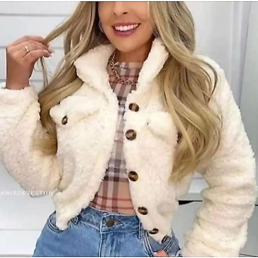 Casaco cropped Feminino TEDDY Casaco de frio Pelo de Carneiro Lançamento Outono e Inverno