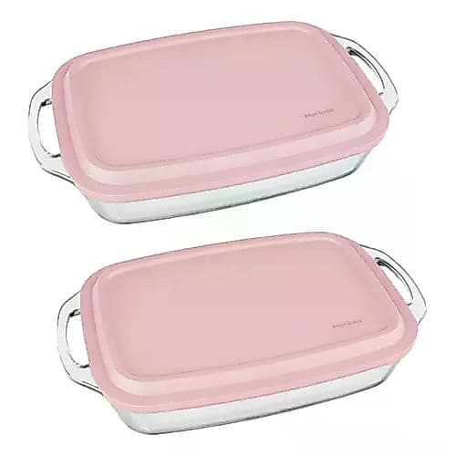 Kit 2 Assadeiras Travessa Marinex Seletta 3,5l C Tampa Rosa claro