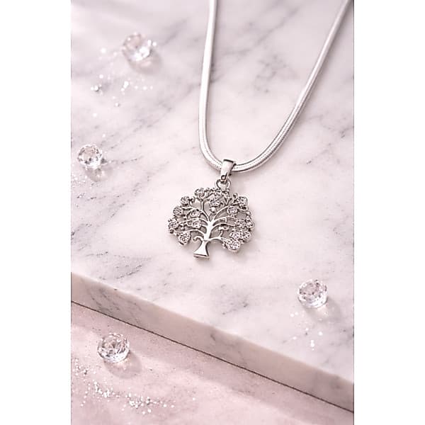 Colar Feminino Árvore da Vida em Aço Inox Prata/Dourado com Zircônias Brilhantes – Não Escurece