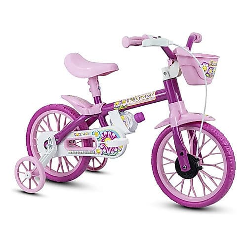 Bicicleta Infantil Nathor Flower Rosa Aro 12 Menina Cestinha Rodinhas Freio Tambor Pneu Eva Selim Regulavel