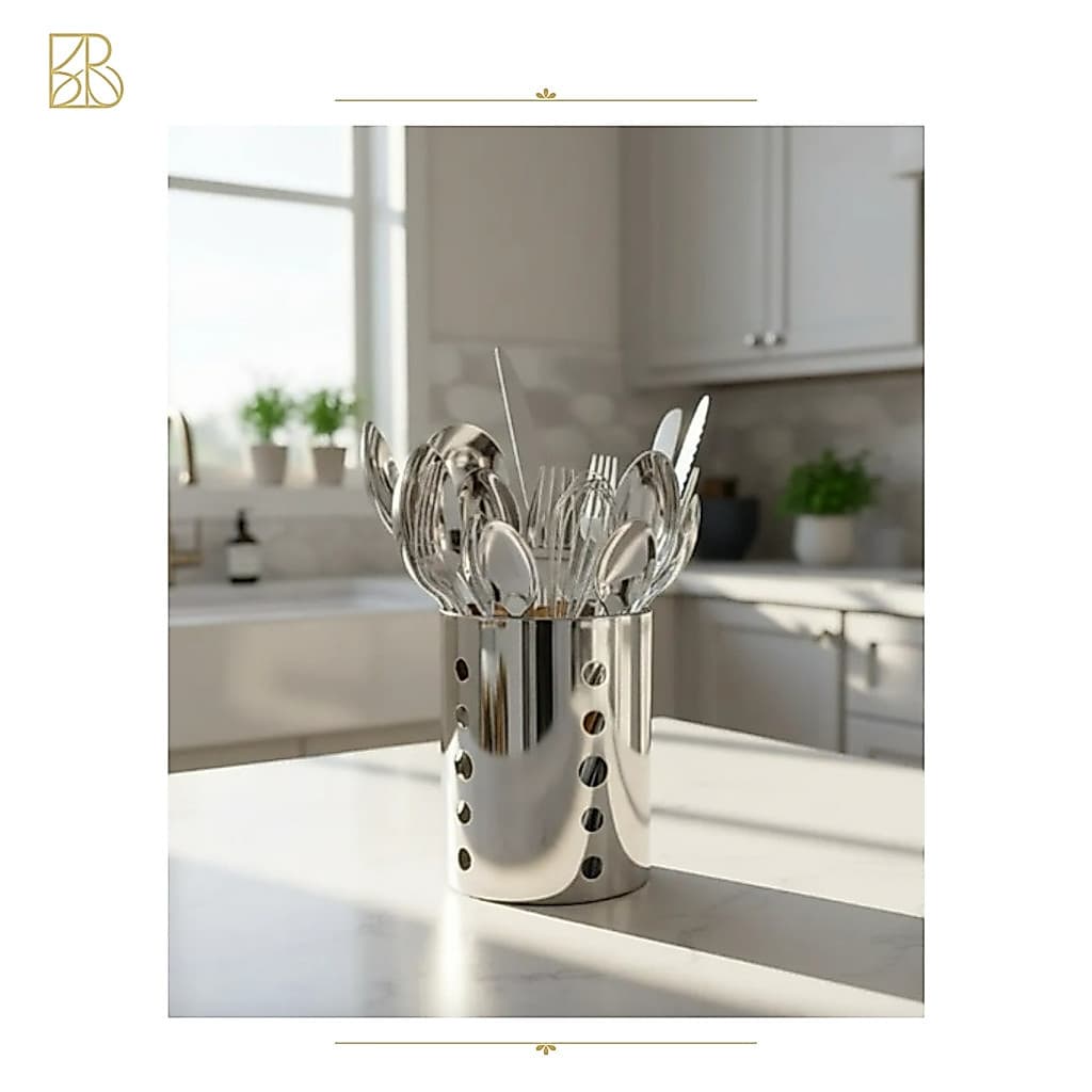 Porta Talheres Inox para Bancada | Organizador de Talheres em Aço Inox Capacidade para 24 Talheres