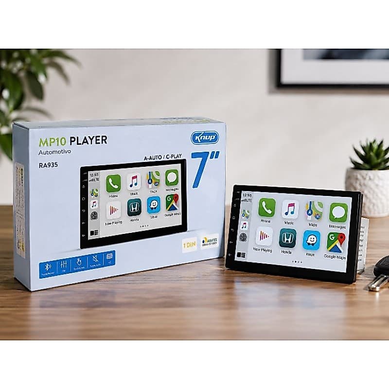 Central Multimídia MP10 Player Knup RA935 7" Touch Bluetooth FM Espelhamento Android e iPhone 1 DIN