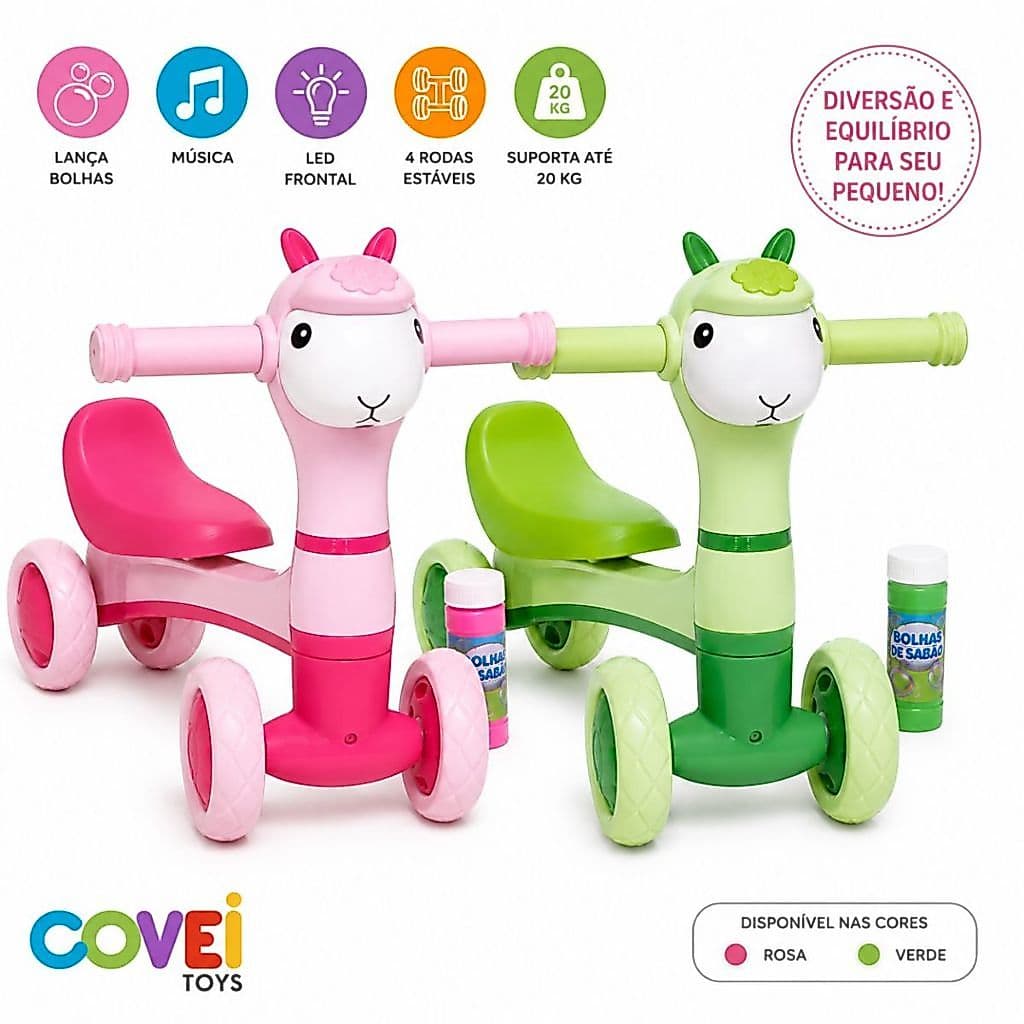 Motoca Infantil De Equilíbrio Lança Bolhas 4 Rodas Balance Bike luzes E Sons Segura Bebês