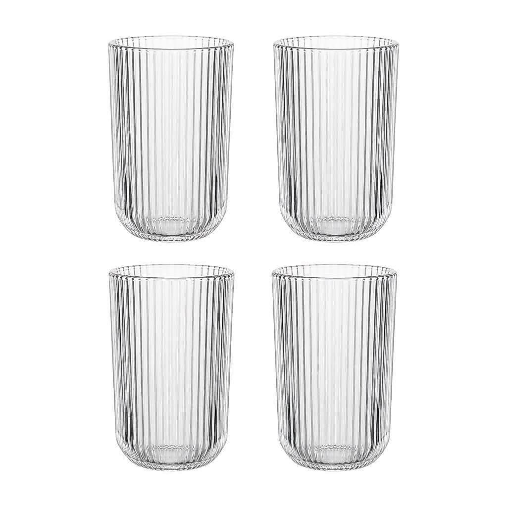Jogo 4 Copos Canelado Vidro Transparente 450ml Luxo Cozinha