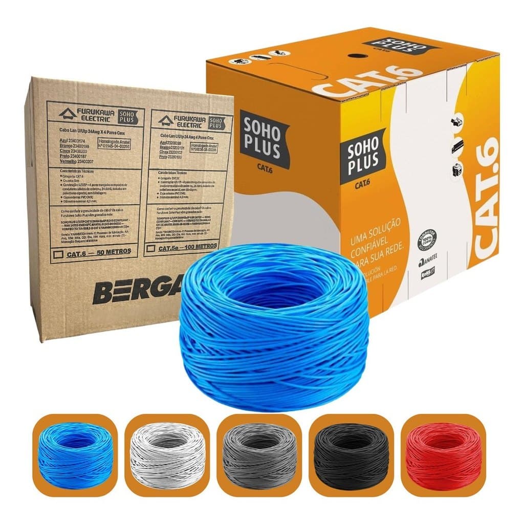 Cabo de Rede Cat6 U/UTP 25 Metros Cobre Nu 24 AWG FURUKAWA Soho Plus CMX Antichama Azul Anatel