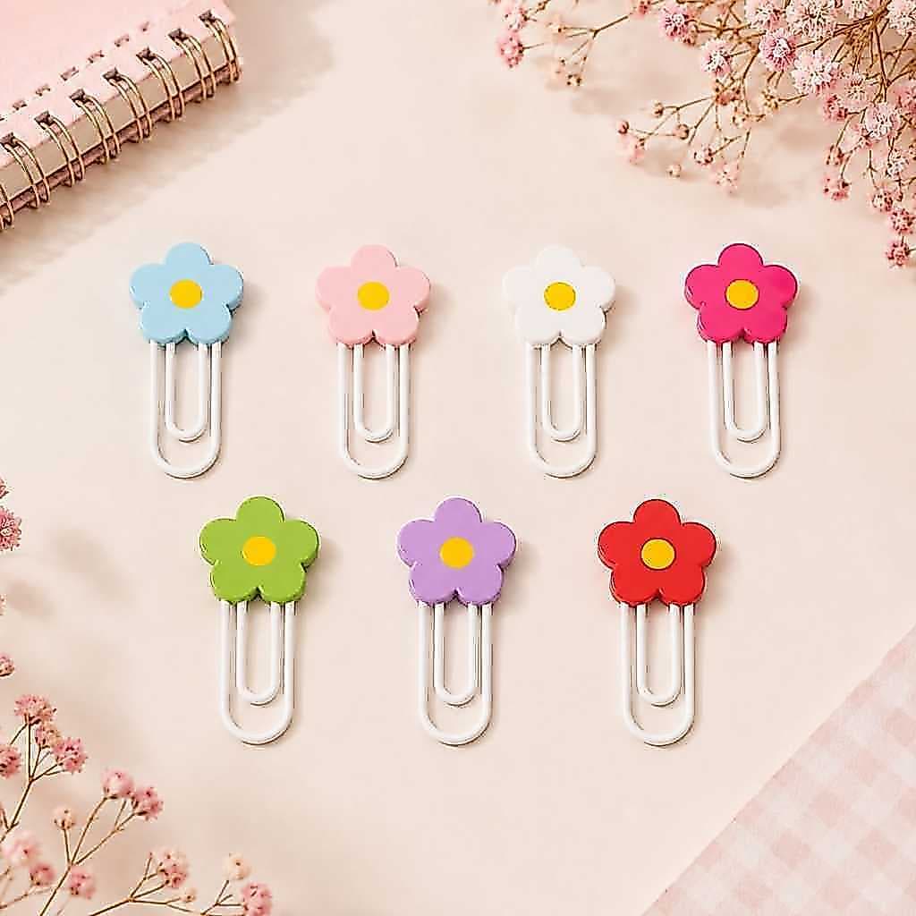 Clips de Flor Colorido para Papel, Caderno e Planner | Marcador de Página Fofo