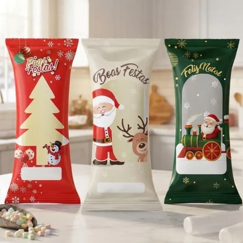Embalagem Higiênica Natal 7x19cm Geladinho Picole Sacolé Dindin Chup-chup