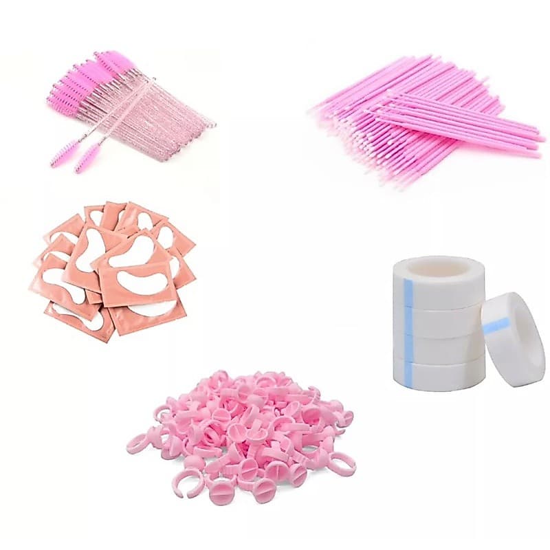 Kit Para Extensão Cílios com 1 Fita Siliconada + 100 Microbrush +50 Escovinhas +50 Pads em gel e + 100 Anel de Batoque