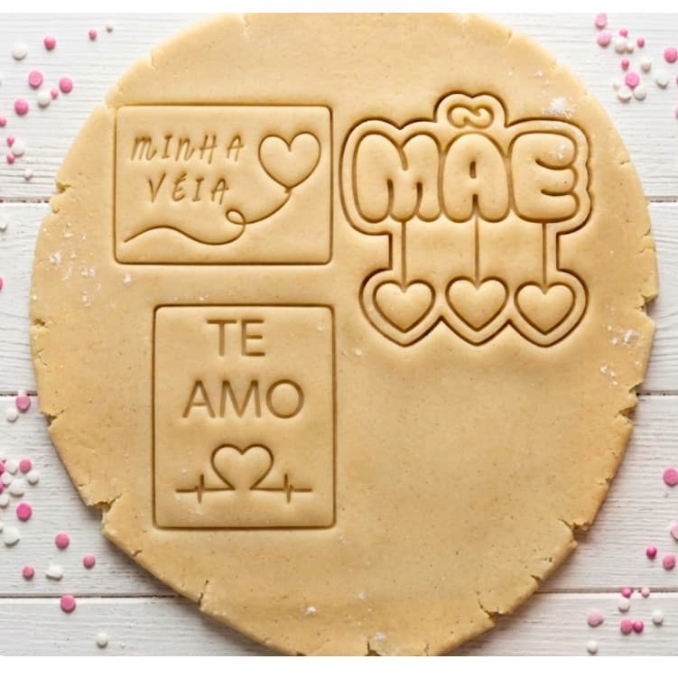 DIA DAS MÃES CORTADOR DE BISCOITO CARIMBO TE AMO MINHA VEIA 3 PEÇAS