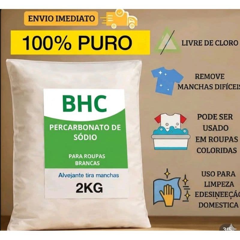Percarbonato de sódio 2kg Tira Manchas Roupas Brancas
