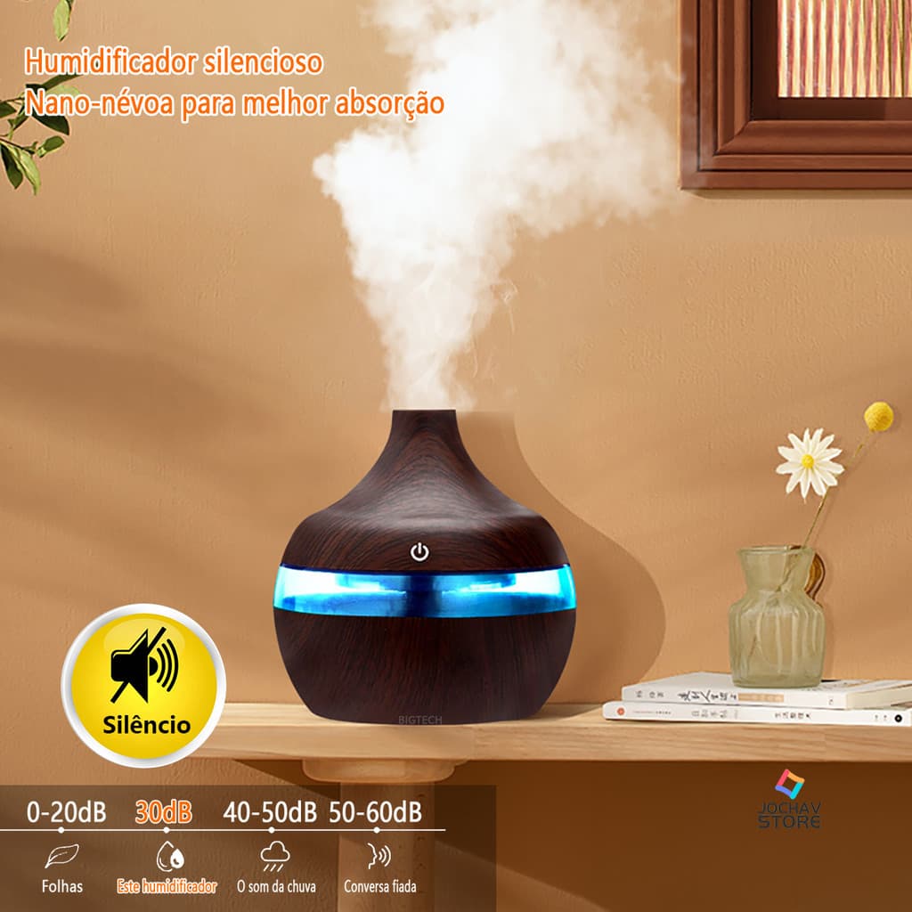Umidificador De Ar E Aromatizador De Ambiente 8H Com LED Usb Purificador Ultrassônico Difusor Eelétrico