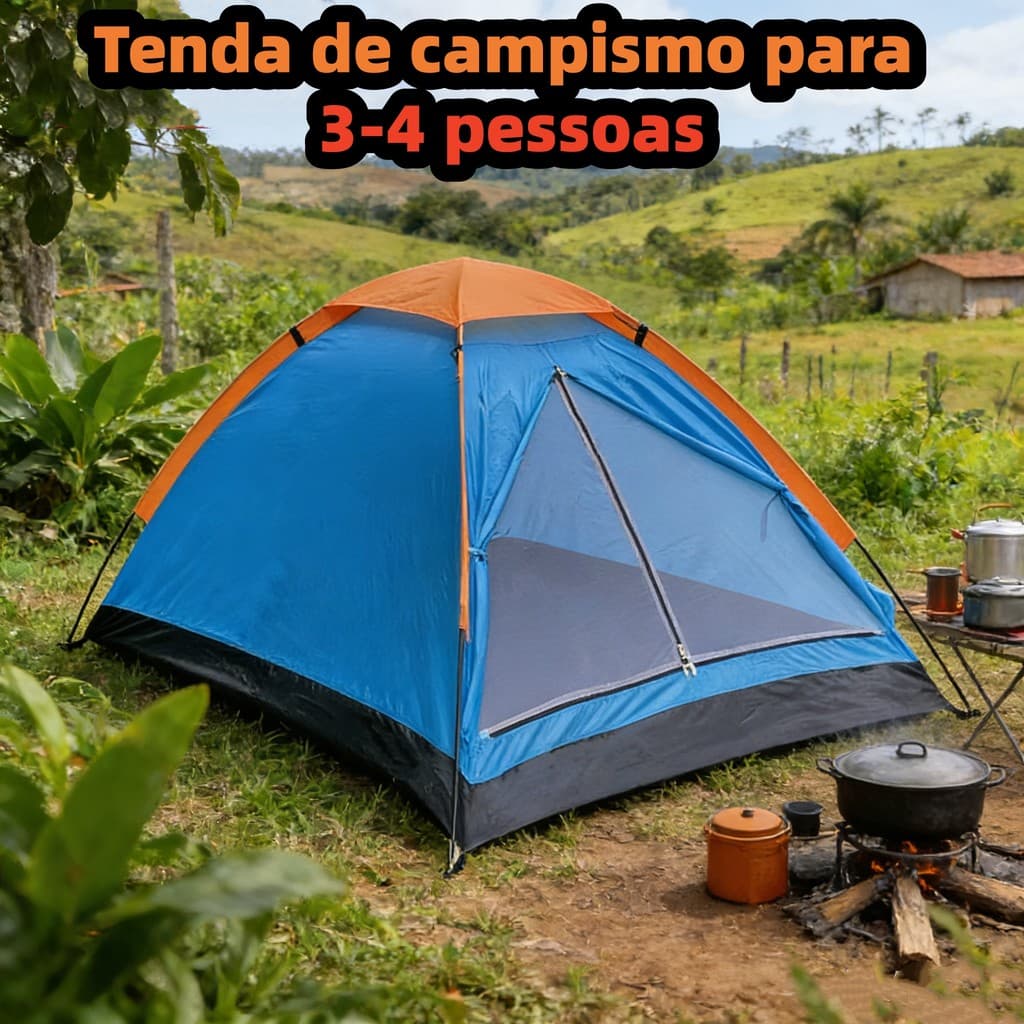 Barraca Iglu 3-4 Pessoas Acampamento Camping Lazer Impermeável Cor Azul/amarelo