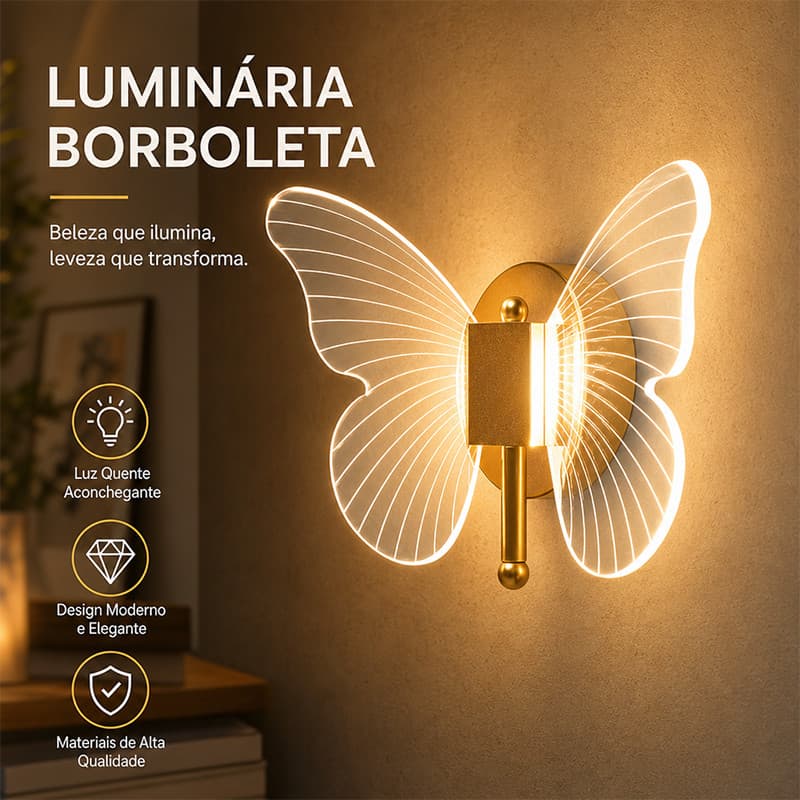Arandela Borboleta LED 7W 3Cores Luz Branca/Neutra/Quente 110-220V Acrilico Ferro Decoração Quarto Sala Moderna Luxo