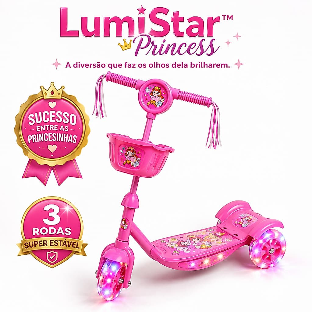 Brinquedo Infantil Patinete Menina Menino 3 Rodas com Cesto e Música