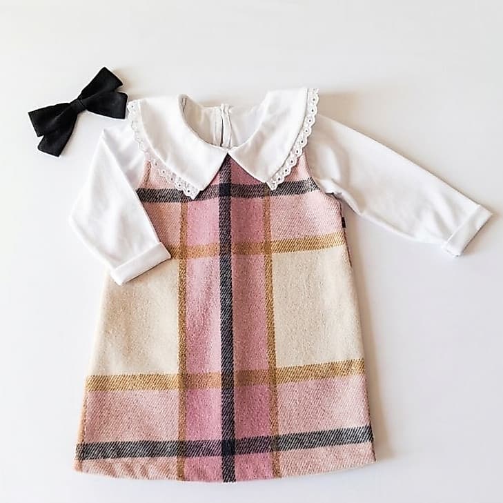 vestido Salopete  xadrez rosa/ blusa branca  manga longa inverno 1 ao 4 estilo coreaninha