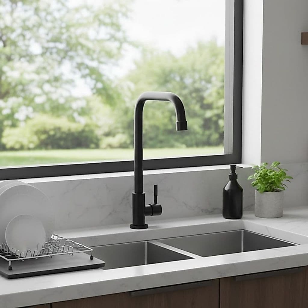 Torneira Bancada Bica Alta Industrial Cozinha Gourmet Banheiro Lavabo Metal Preto Arejador Água Fria