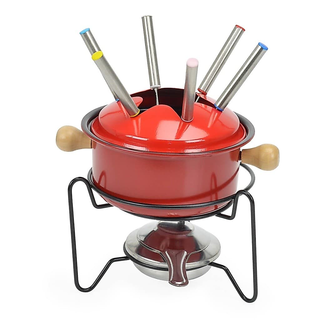 Conjunto Aparelho para Fondue Inox Vermelho 10 peças