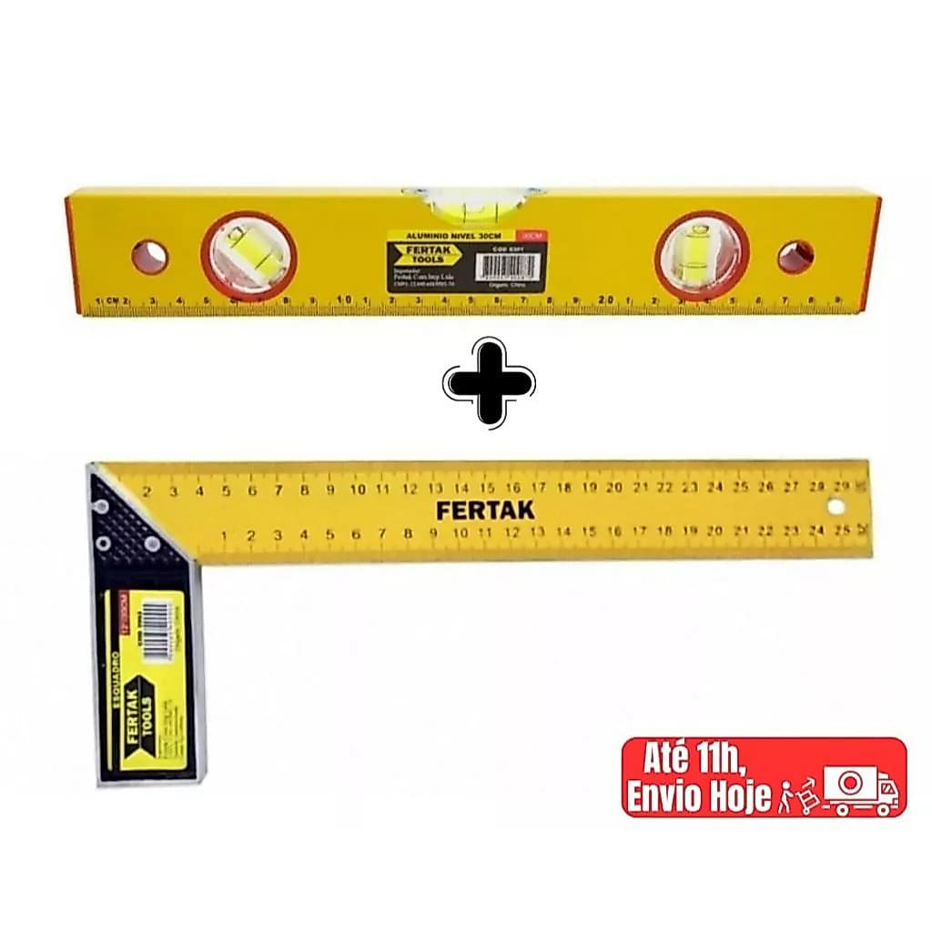 Esquadro Metal 10 Polegadas 25cm + Nível De Alumínio 3 Bolhas - FERTAK
