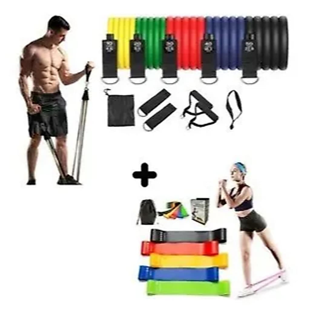 GGUAN Kit 11 Extensor Elástico Treino Em Casa + Kit 5 Mini Band Para Multifuncional Yoga Fisioterapia e Treino