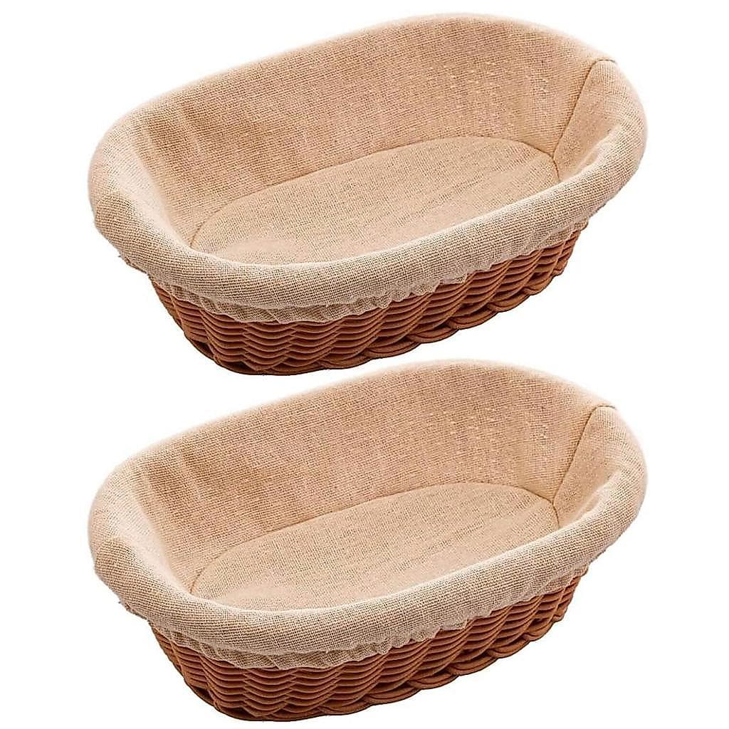 Kit 2 Cestas Porta Pão 24x17cm Oval Rattan Plástico Forro Te