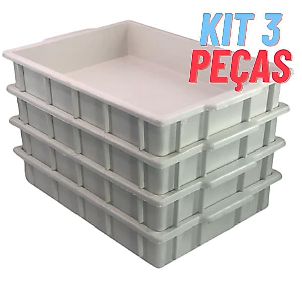 Kit 3 Caixa Bandeja Plastica Panificadora Fermentação Pizza Esfirra Pão Massa em geral