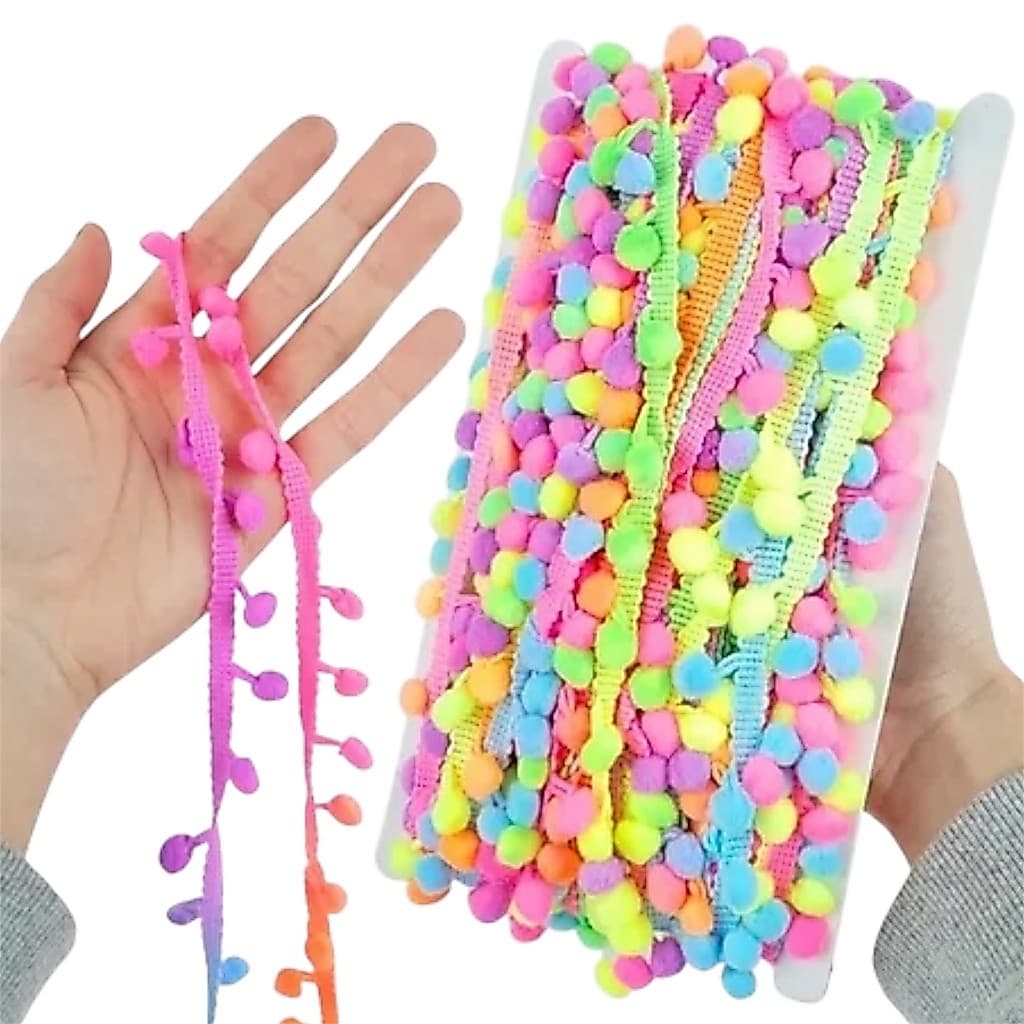 Fita Pompom Grelot 20mm com 5 Metros - Cores Variadas Pompom Artesanato Festas